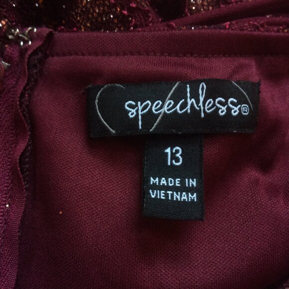 Speechless Mulberry/Gold Glitter Lace Fairygoth Fit & Flare Mini Dress Size 13 - Picture 4 of 6